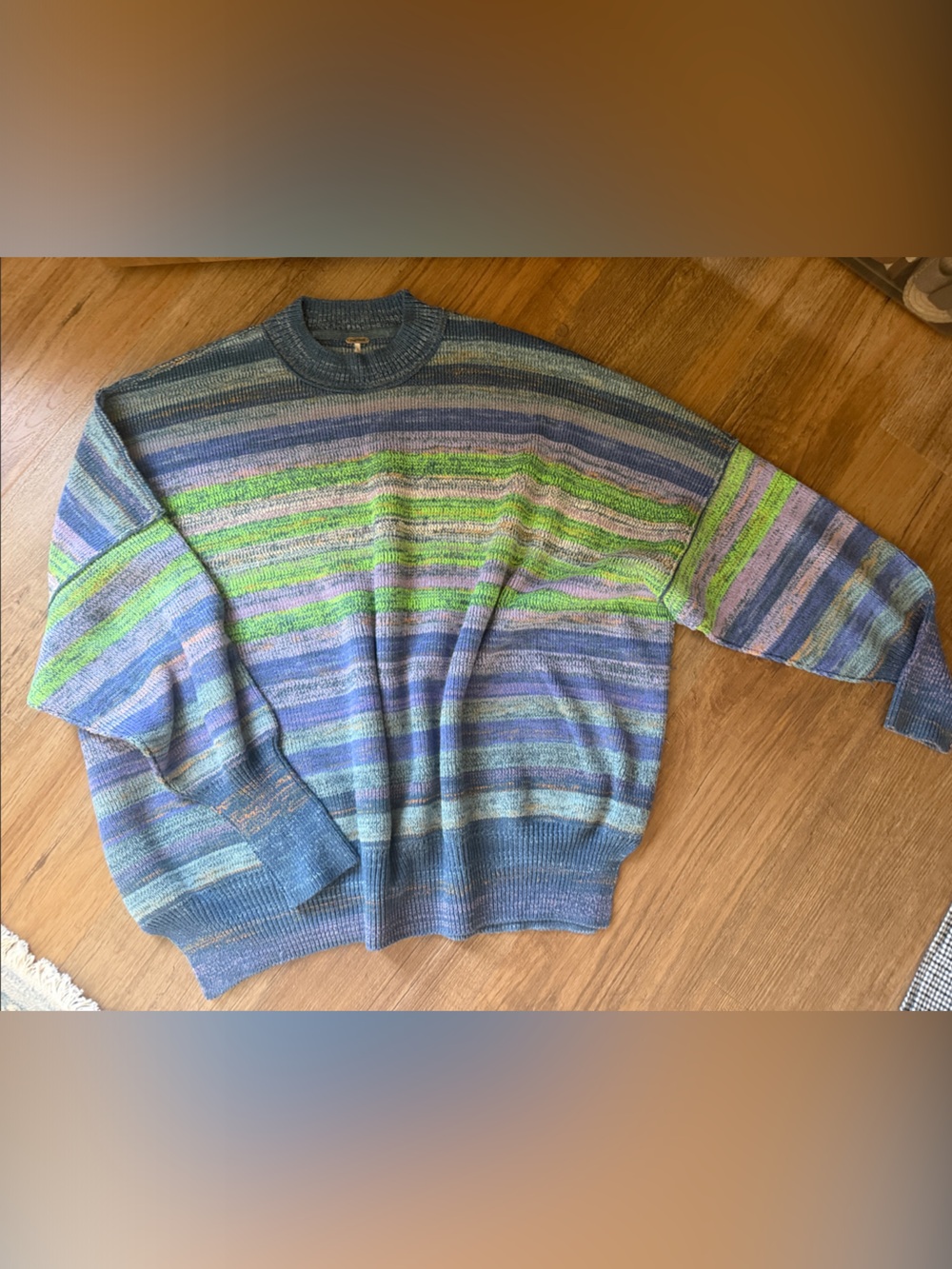 Free People Striped Crewneck Sweater in Blue, Green & Lavender